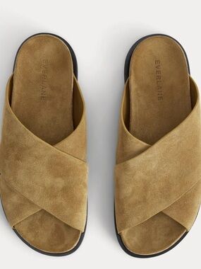 NEW Everlane Tan Italian Suede Crossover Slide Sandals